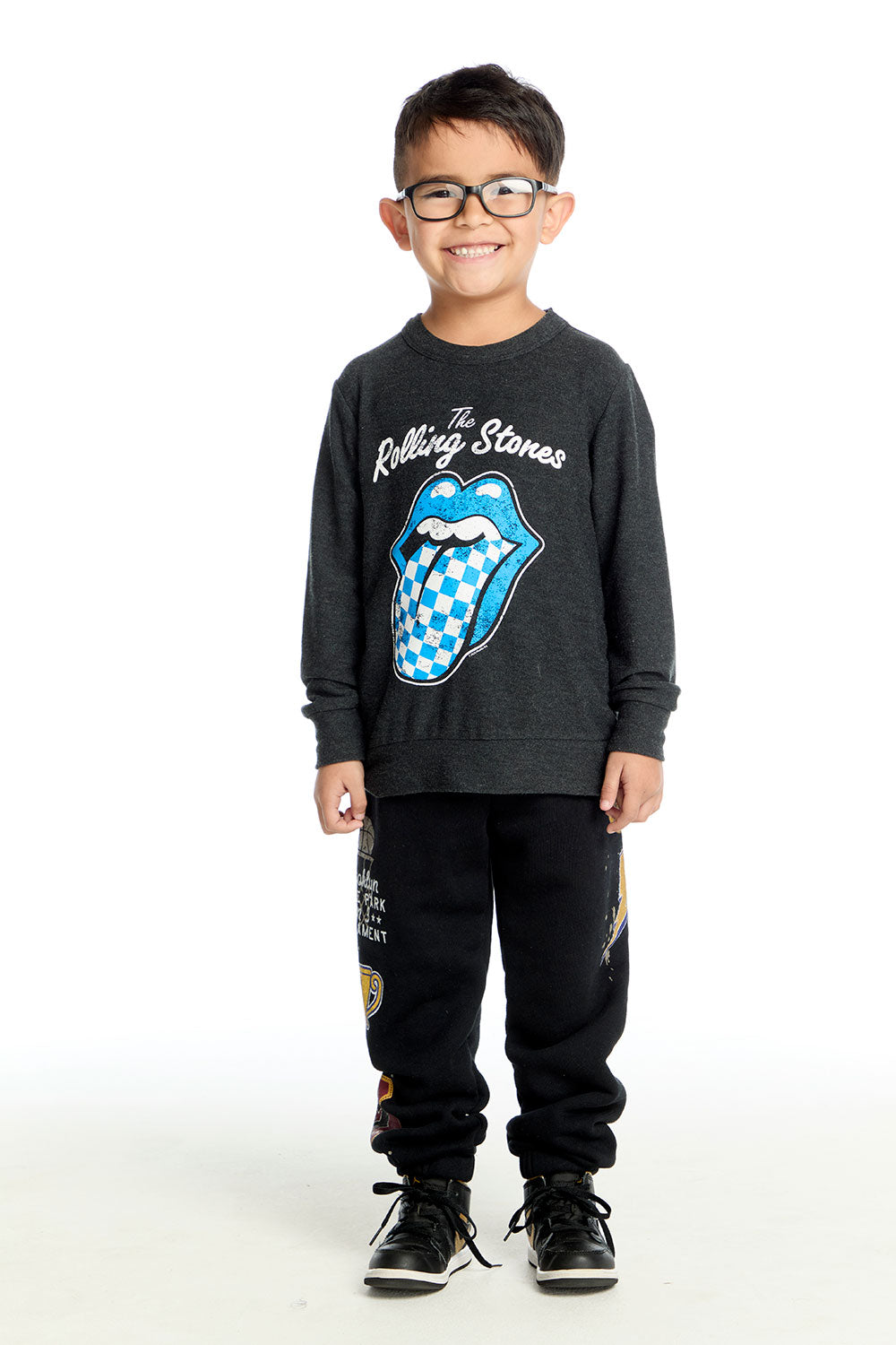 Rolling Stones  Checkered Tongue Logo Long Sleeve Boys chaserbrand
