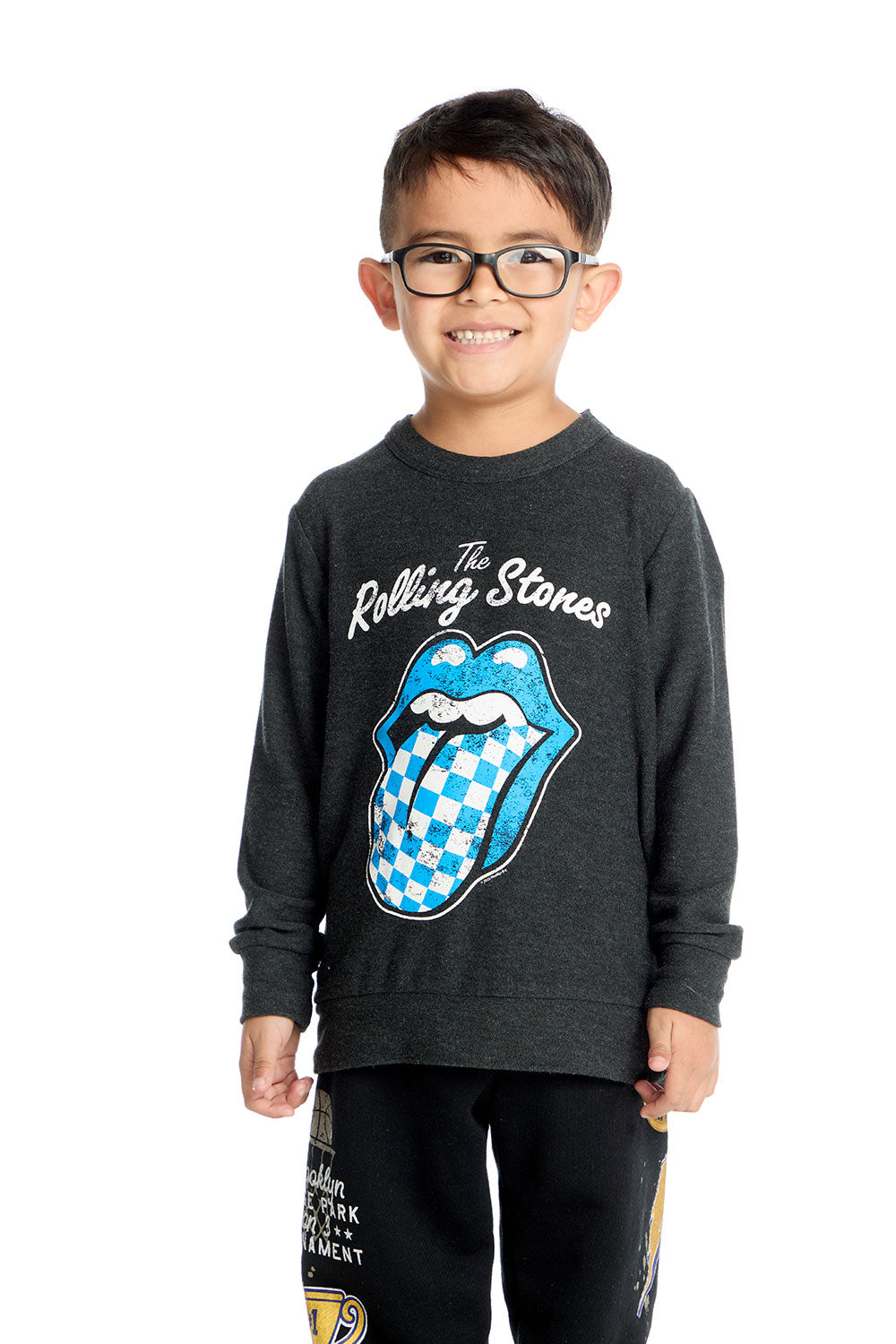 Rolling Stones  Checkered Tongue Logo Long Sleeve Boys chaserbrand