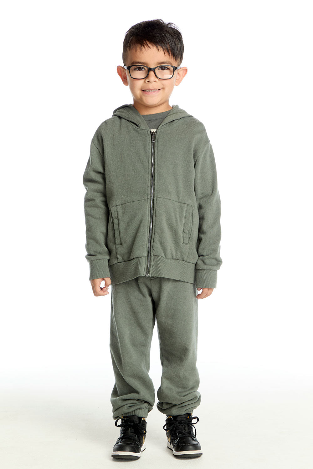 Long Sleeve Safari Green Zip Up Hoodie Boys chaserbrand