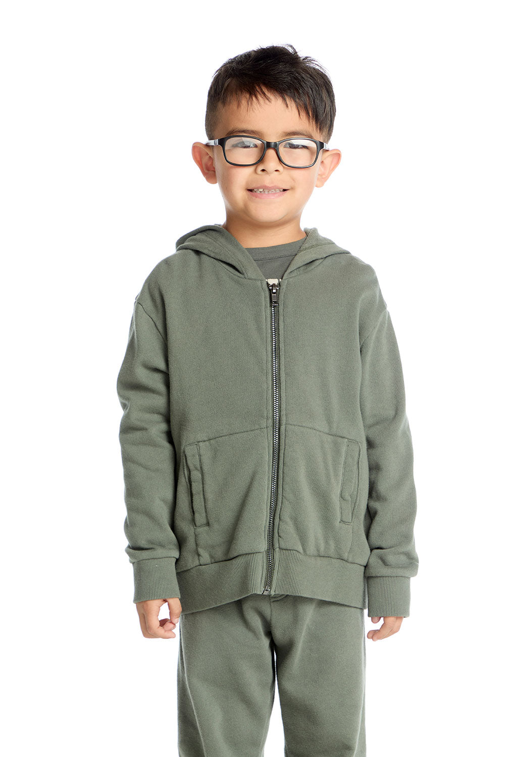 Long Sleeve Safari Green Zip Up Hoodie Boys chaserbrand