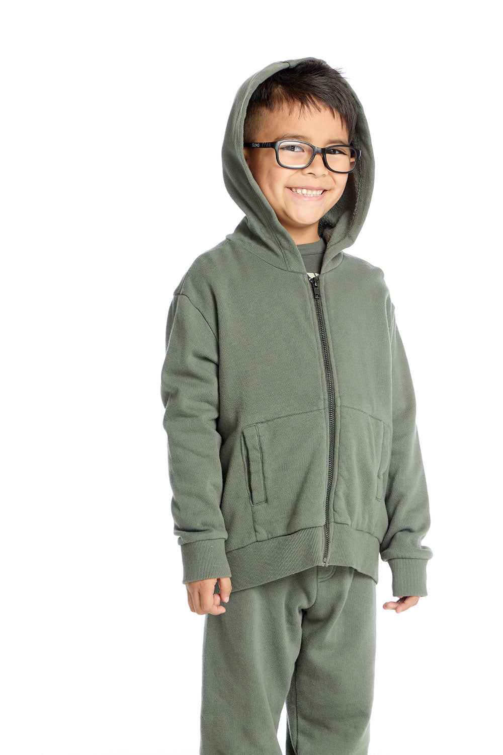 Long Sleeve Safari Green Zip Up Hoodie Boys chaserbrand