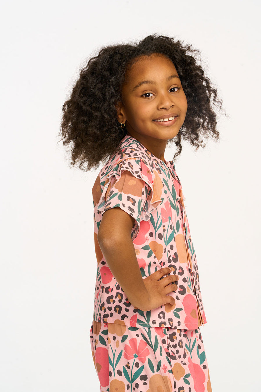 Anise Floral and Leopard Ruffle Top GIRLS chaserbrand
