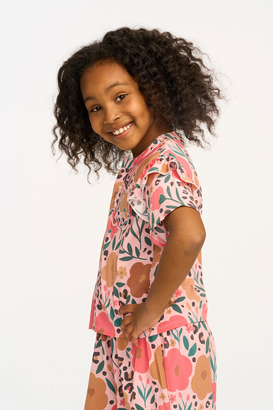 Anise Floral and Leopard Ruffle Top GIRLS chaserbrand