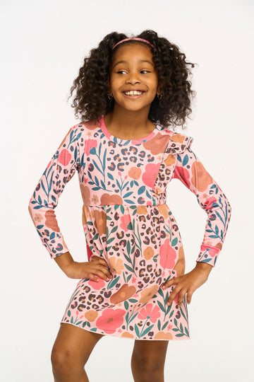 One Ruffle Floral & Leopard Print Green Dress GIRLS chaserbrand