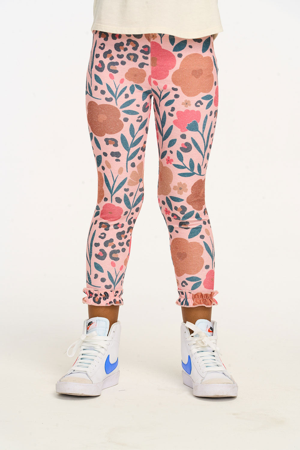 Bottom Ruffle Floral &amp; Leopard Print Legging GIRLS chaserbrand