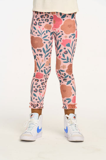 Bottom Ruffle Floral & Leopard Print Legging GIRLS chaserbrand