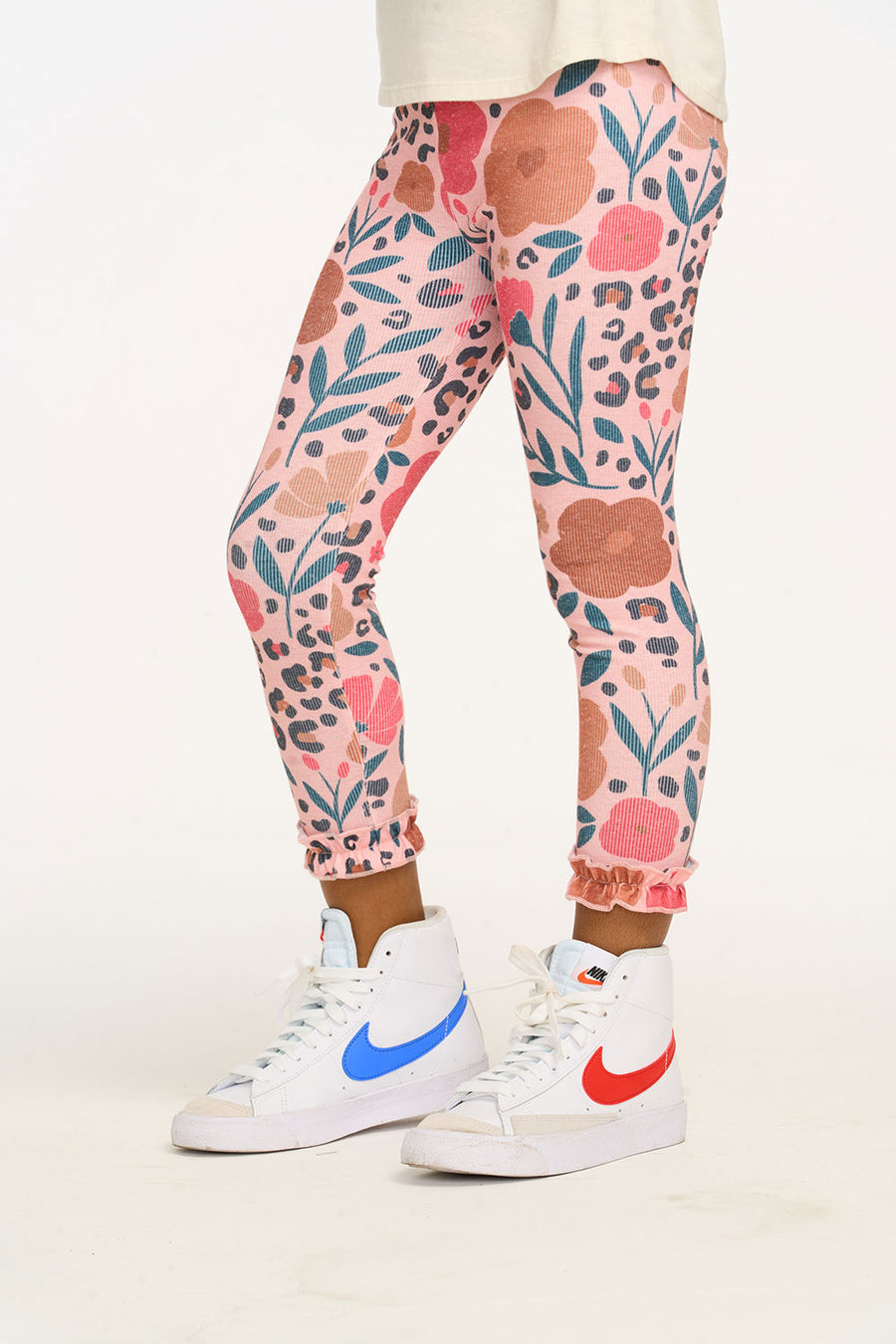 Bottom Ruffle Floral & Leopard Print Legging GIRLS chaserbrand