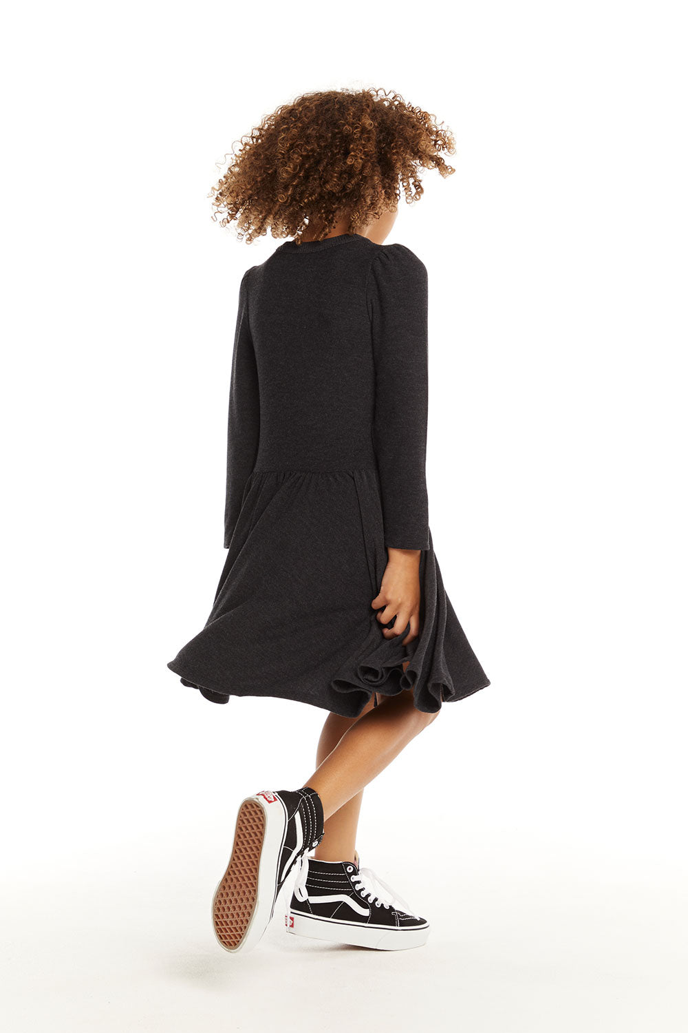 Puff Black Licorice Long Sleeve Dress with Twirl Skirt GIRLS chaserbrand