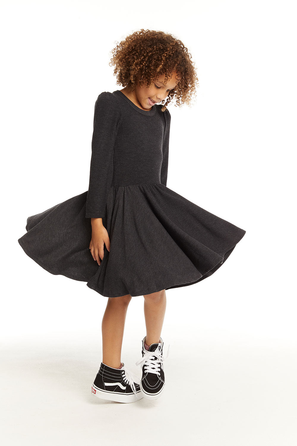 Puff Black Licorice Long Sleeve Dress with Twirl Skirt GIRLS chaserbrand