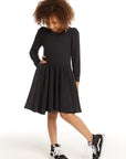 Puff Black Licorice Long Sleeve Dress with Twirl Skirt GIRLS chaserbrand