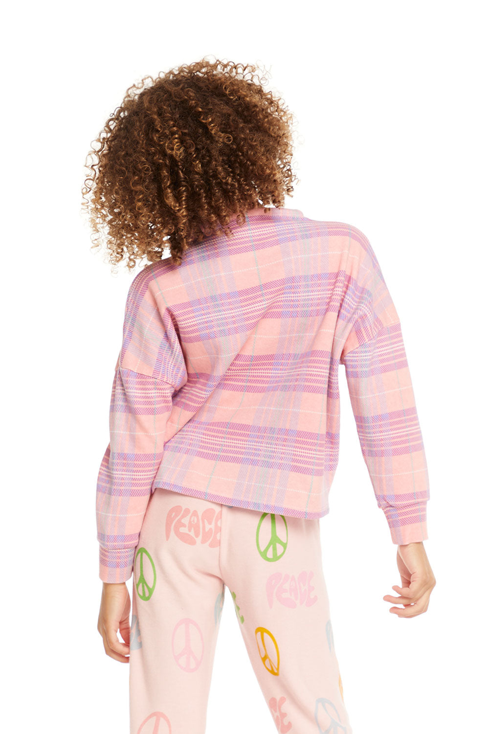 Mock Neck Cotton Candy Plaid Dolman Pullover GIRLS chaserbrand