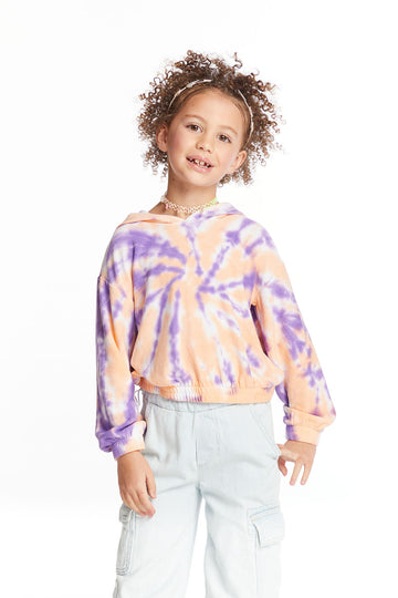 Semi Cropped Peach Lavender Girls Shirred Hoodie Pullover Girls chaserbrand