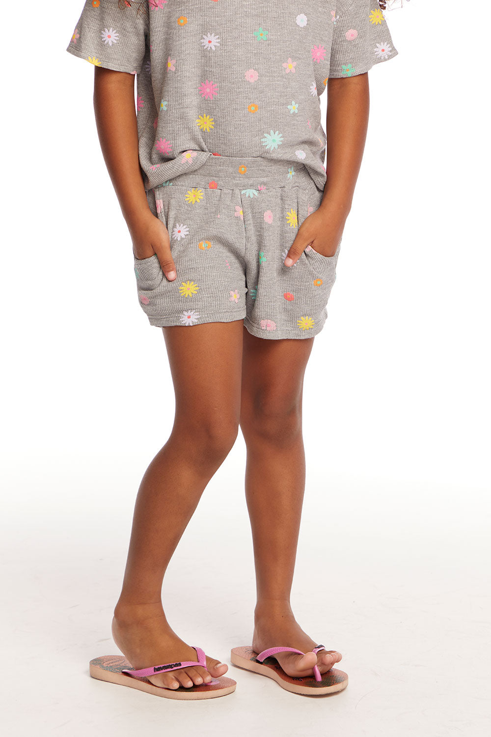 Jade Embroidered Flowers Waffle Knit Girls Short GIRLS chaserbrand