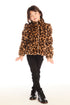Full body view of girl wearing Chaser’s Puff Sleeve Leopard Love Jacket with black jeans and boots on a white background