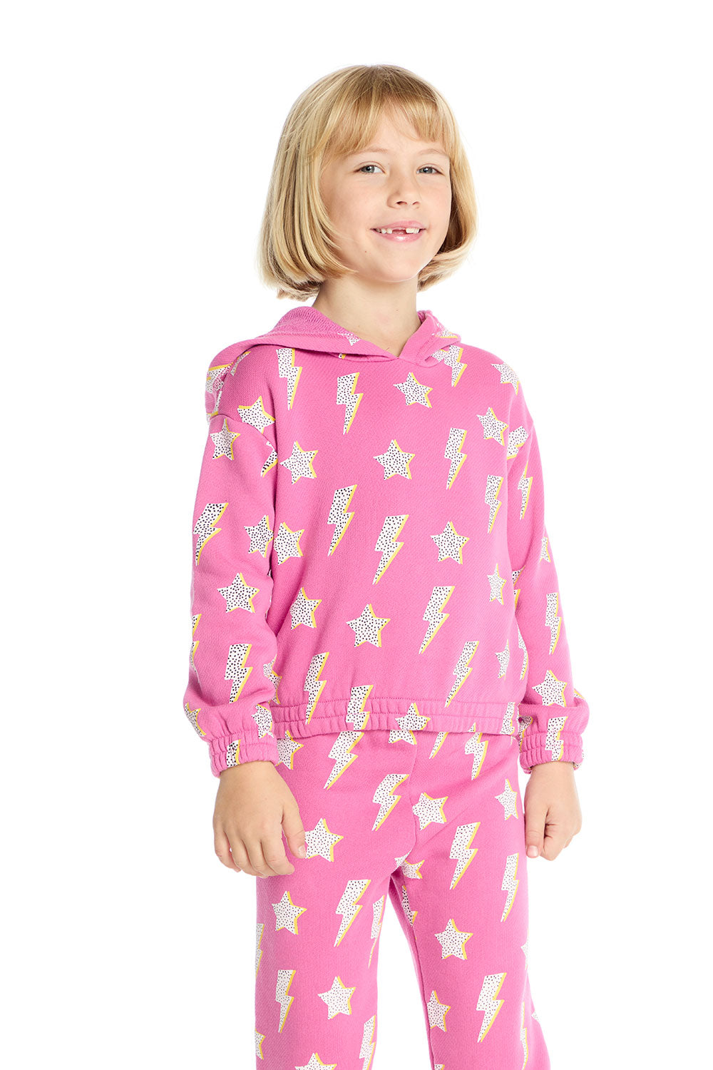 Semi Cropped Shirred Pink Lightning Hoodie Pullover Girls chaserbrand