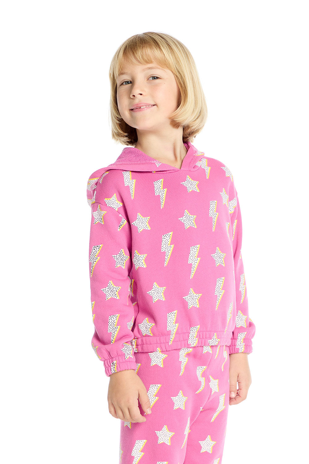 Semi Cropped Shirred Pink Lightning Hoodie Pullover Girls chaserbrand