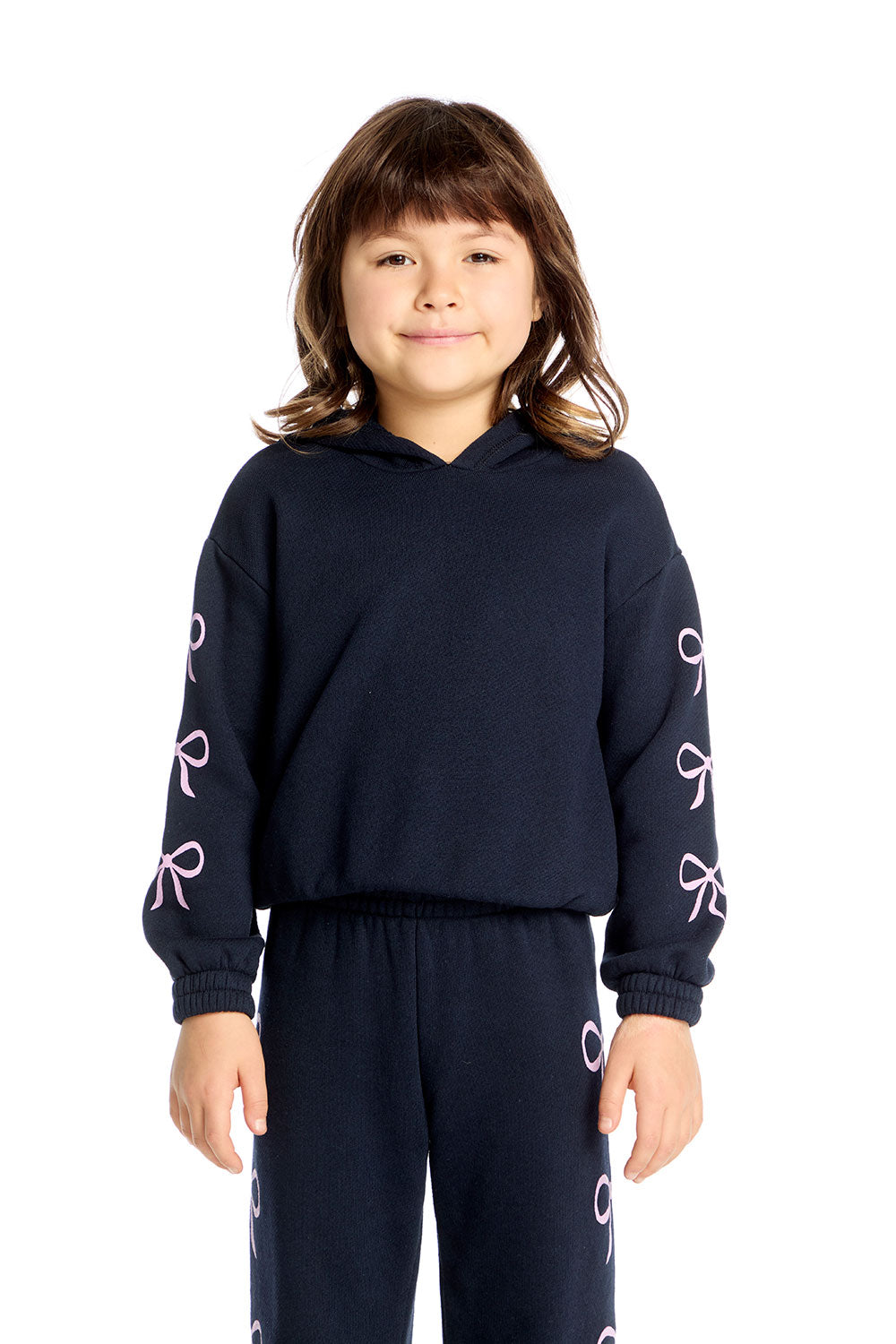 Semi Cropped Shirred Stormy Bows Hoodie Pullover Girls chaserbrand