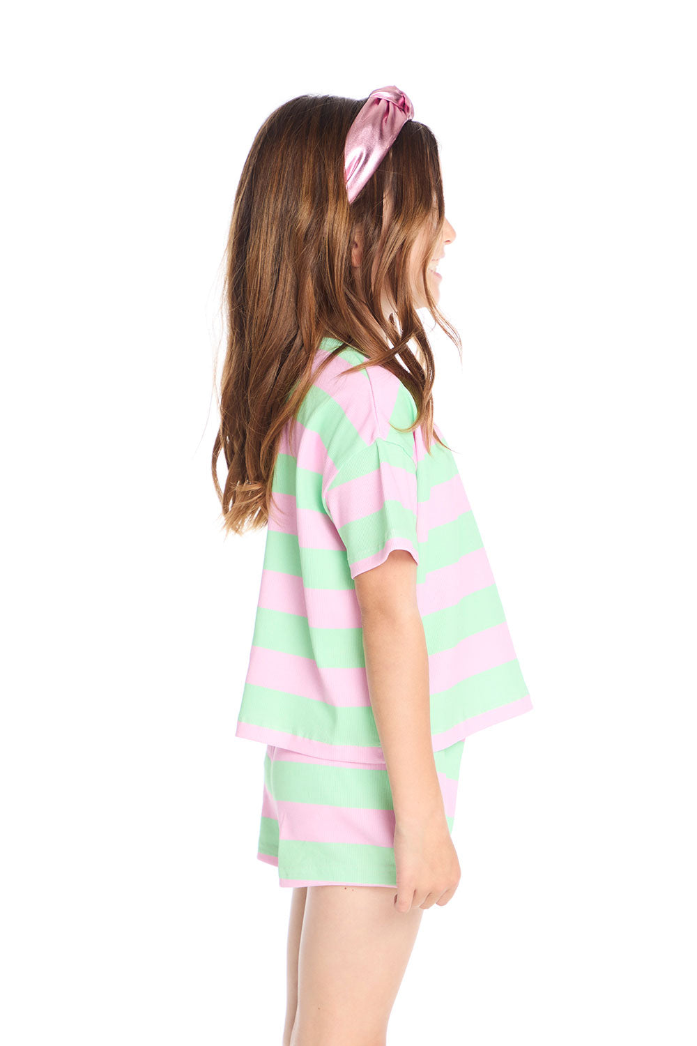 Pinky Aloe Stripe Devin Tee Girls chaserbrand