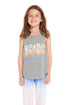 Girl wearing the Chaser Kids AC/DC Logo Fade Tank in Heather Grey with colorful gradient logo graphic on a white background licensed band collaboration