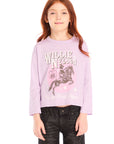 Girl wearing Chaser’s pink Willie Nelson Lady Luck Tee with text and graphics on a white background