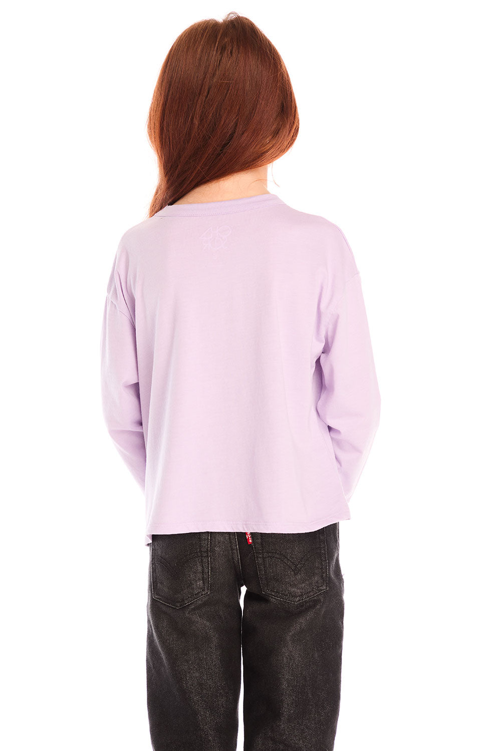 Back view of girl wearing Chaser’s pink Willie Nelson Lady Luck Tee on a white background