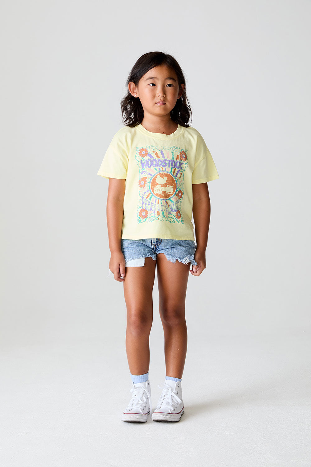 Girls Woodstock Band Peace Love Music Tee chaserbrand