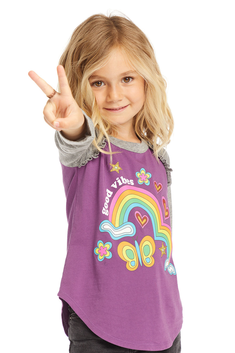 Good Vibes Rainbow Baseball Tee GIRLS chaserbrand