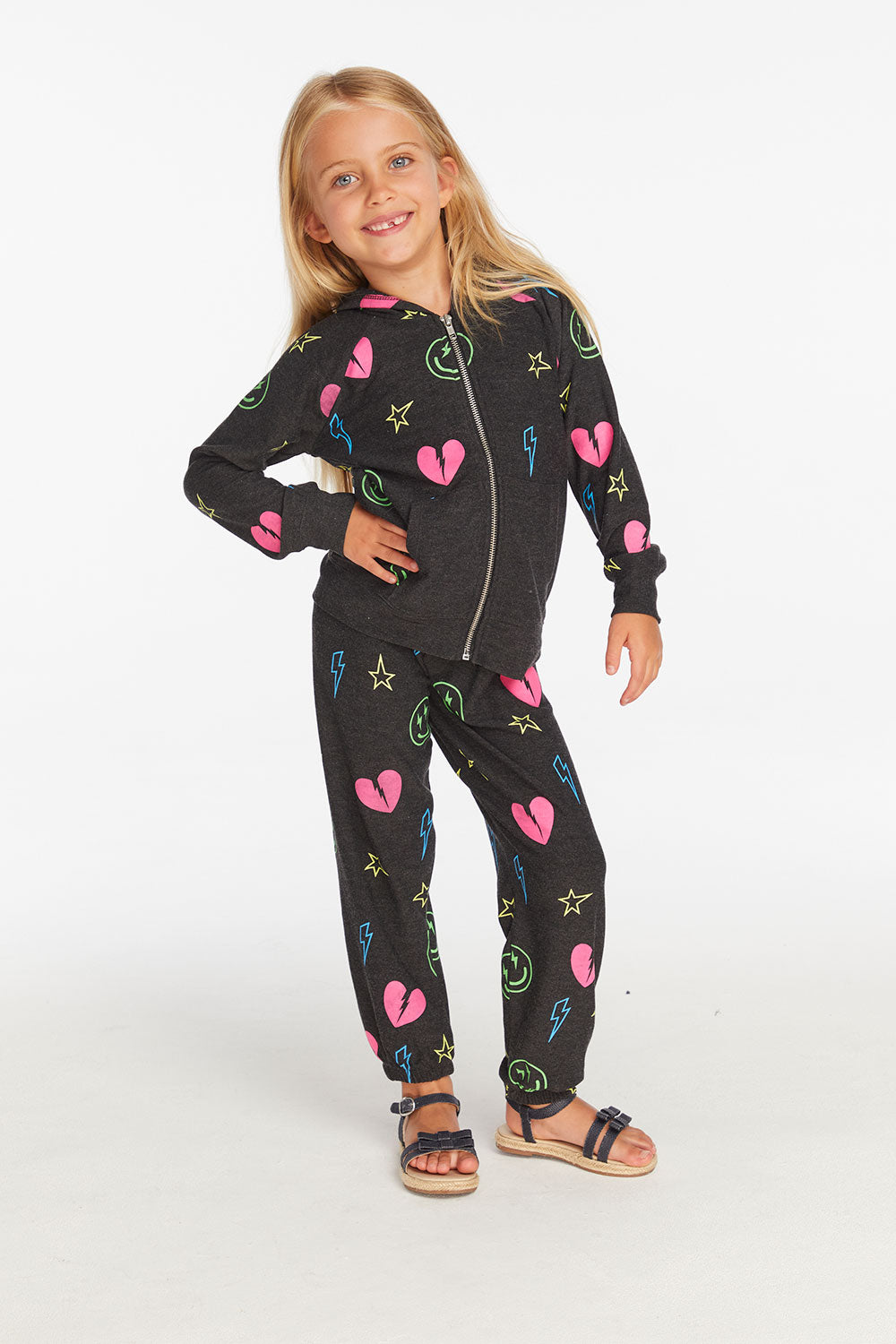 Neon Heart &amp; Smiles Girls Zip-up Hoodie Girls chaserbrand