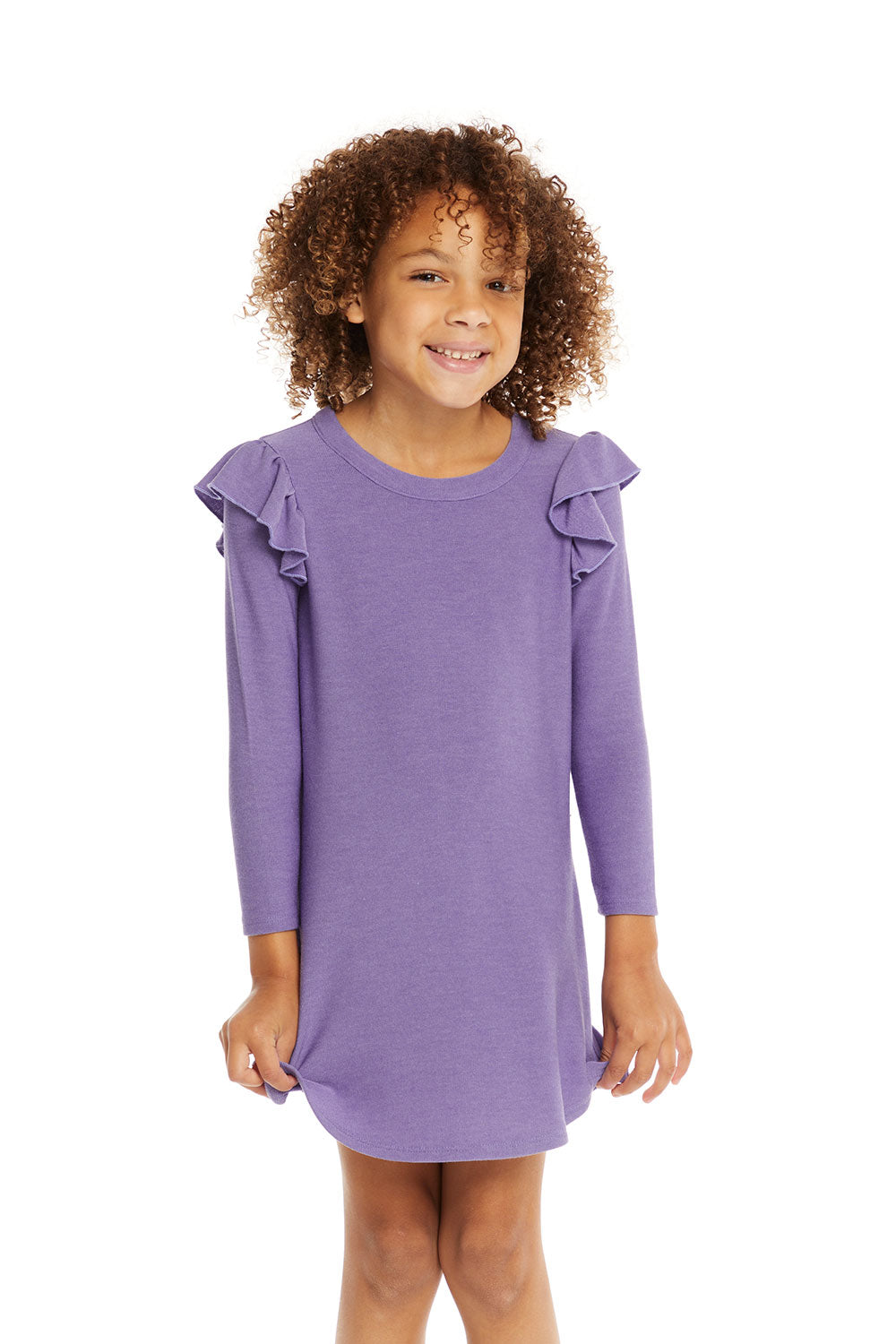 Long Sleeve Veronica Purple Dress with Shoulder Ruffle GIRLS chaserbrand