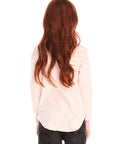 Back view of girl wearing Chaser’s light pink The Beatles Strawberry Fields Forever Long Sleeve on a white background