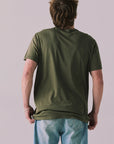 Back of Locals Only tee in Backwoods Green with clean finish.