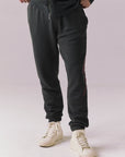 Front view of Bolt Black Jogger Pants with tonal lightning bolt design.