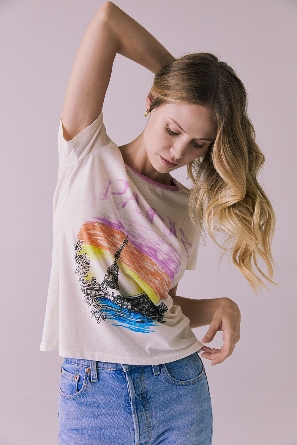 Sunset In Paris Vintage Jersey Crew Neck Tee Womens chaserbrand