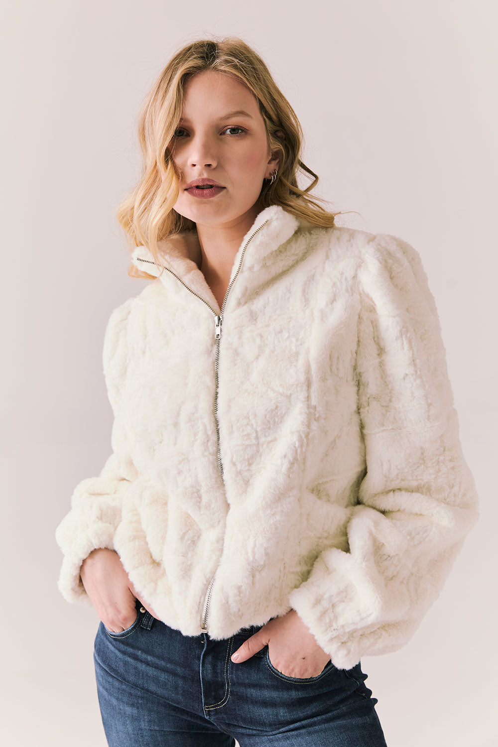 Starry White Puff Sleeve Jacket Womens chaserbrand
