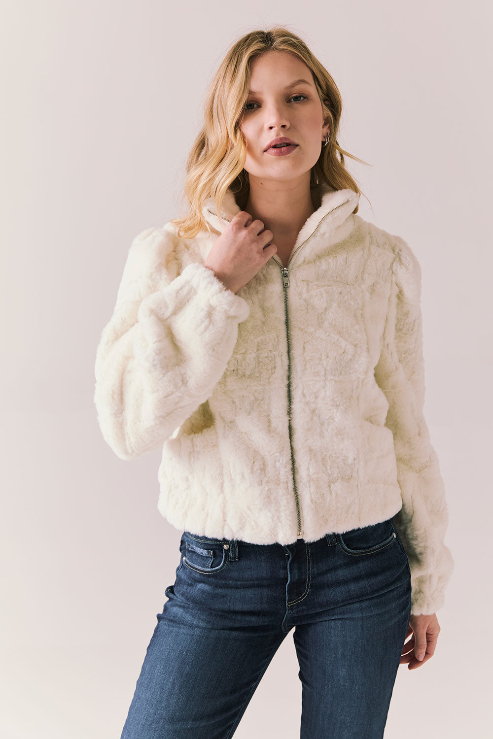 Starry White Puff Sleeve Jacket Womens chaserbrand