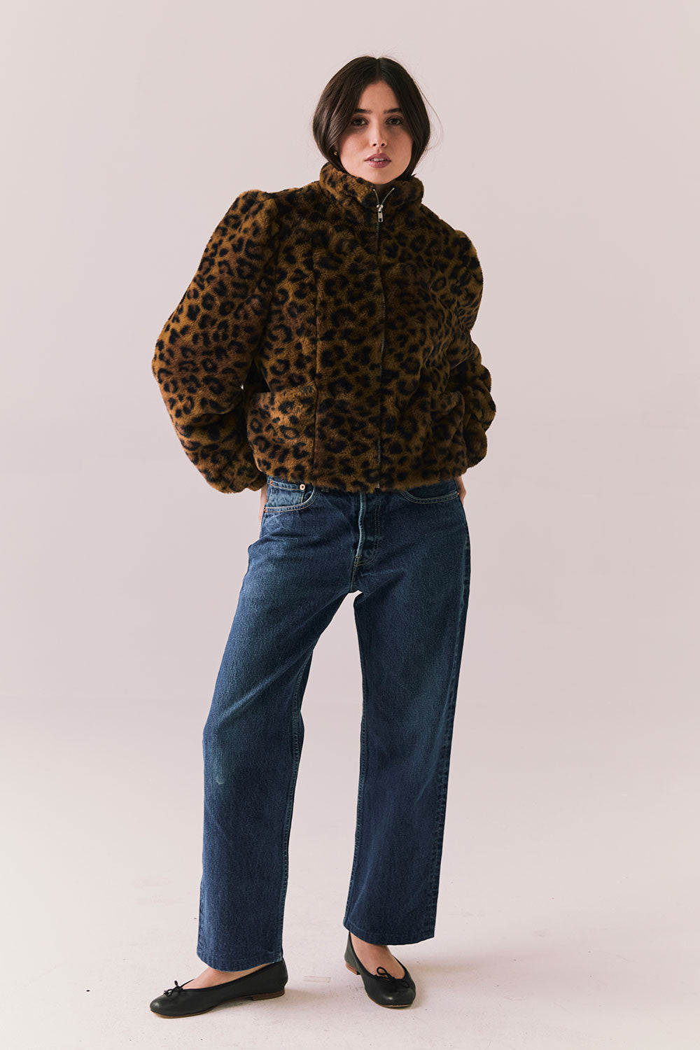 Leopard Puff Sleeve Jacket Womens chaserbrand