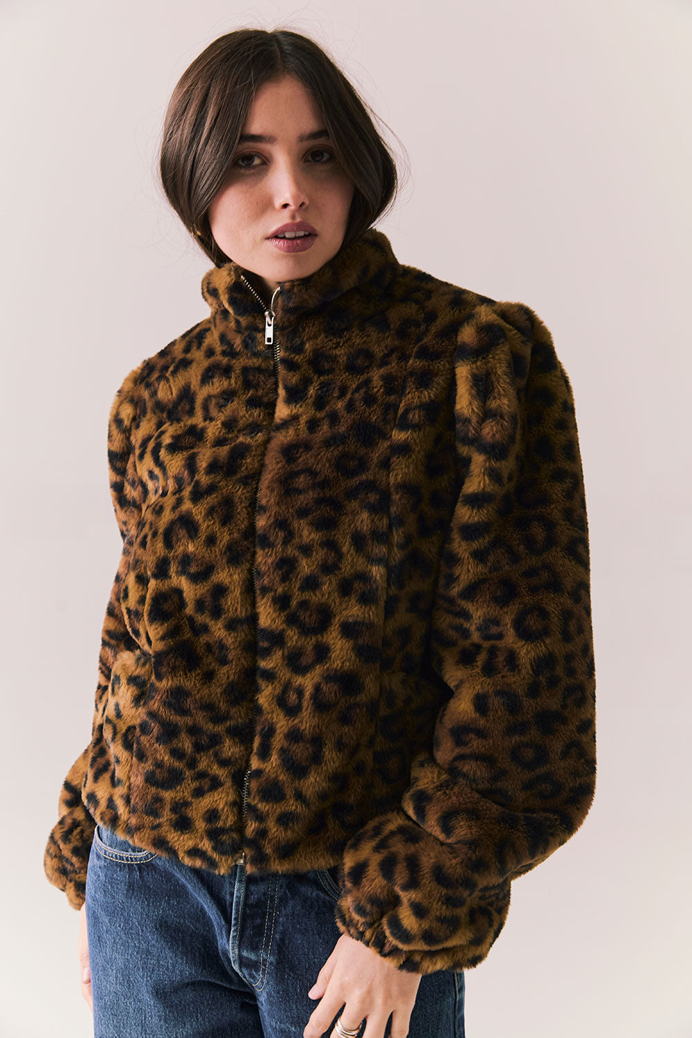 Leopard Puff Sleeve Jacket Womens chaserbrand