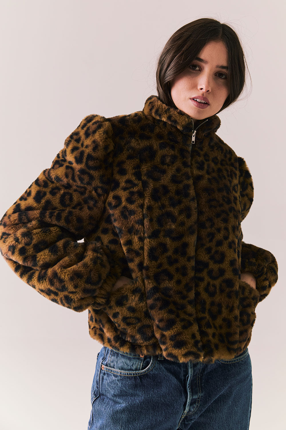 Leopard Puff Sleeve Jacket Womens chaserbrand