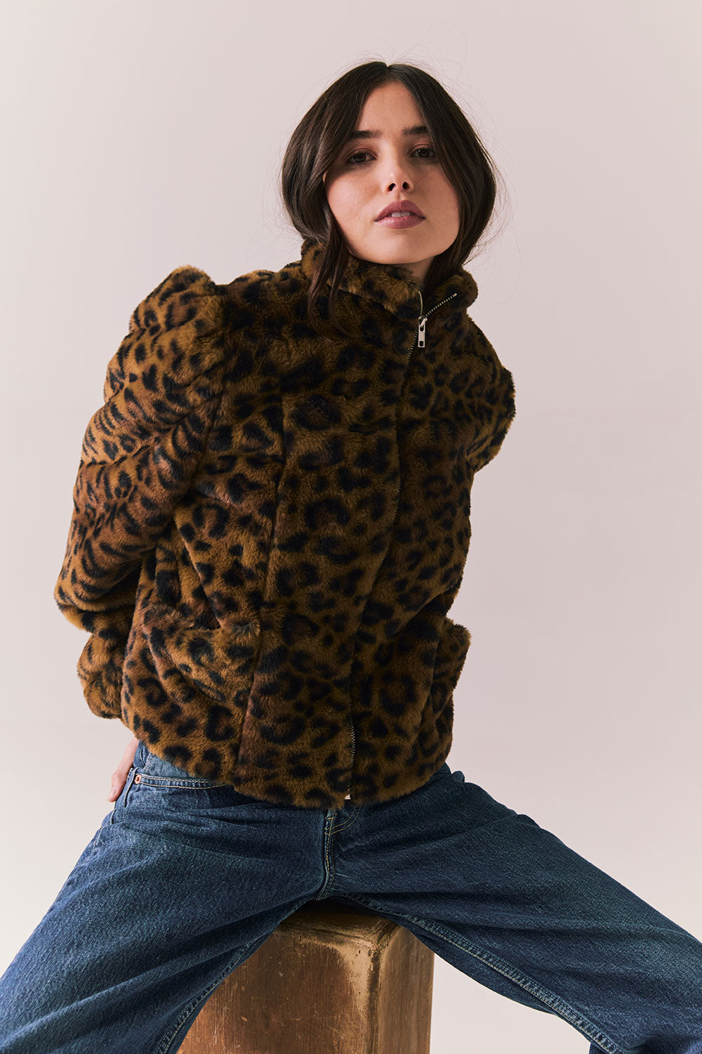 Leopard Puff Sleeve Jacket Womens chaserbrand