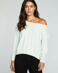 Slub French Terry Long Sleeve Pullover With Shirred Body Hem