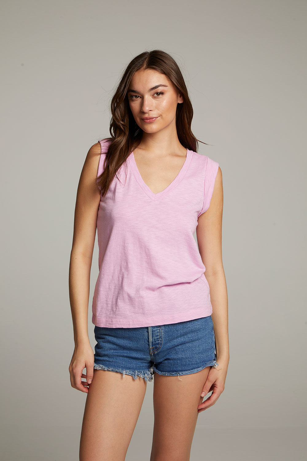 Rolled Pastel Lavender Armhole V-neck Muscle Tank WOMENS chaserbrand