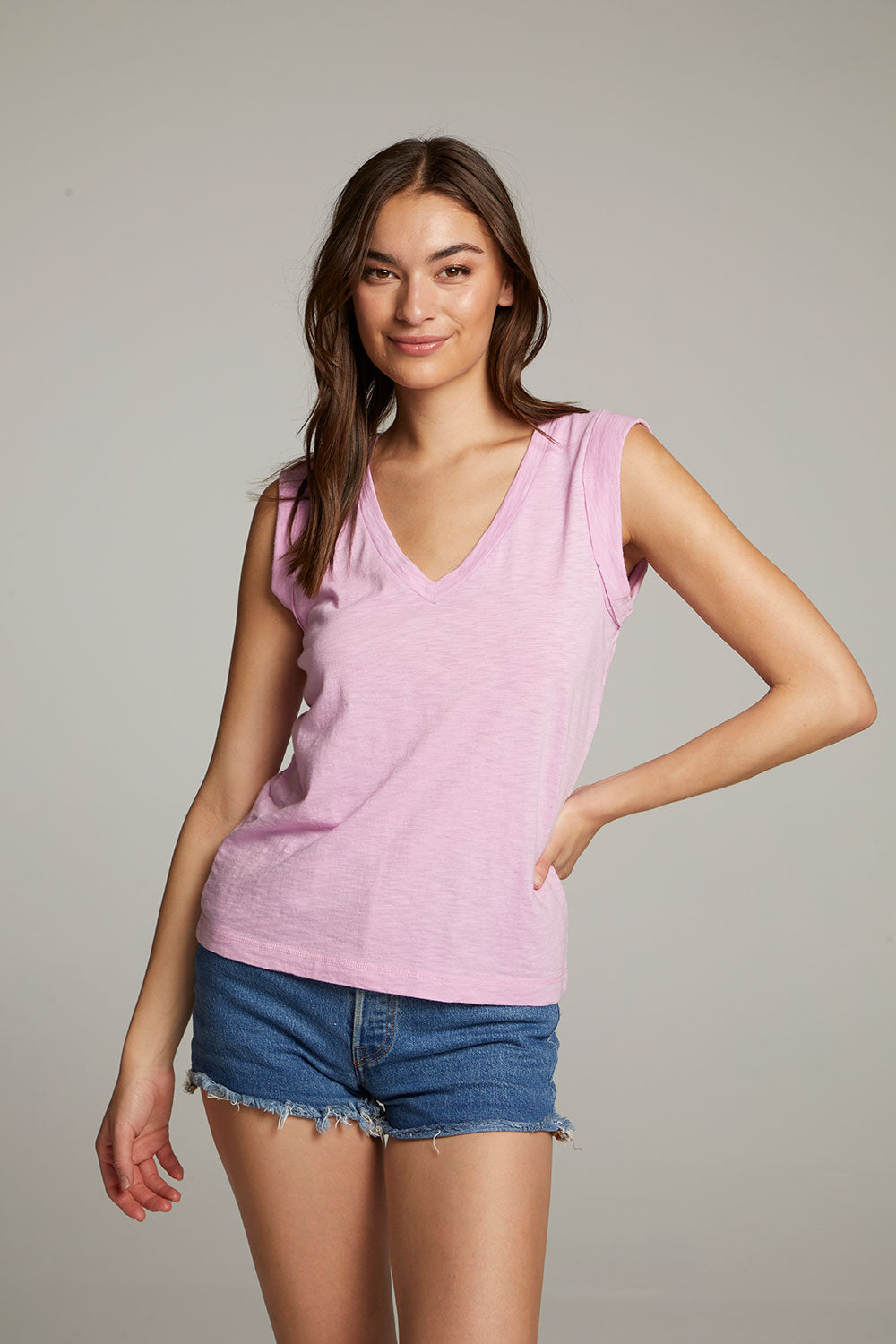 Rolled Pastel Lavender Armhole V-neck Muscle Tank WOMENS chaserbrand