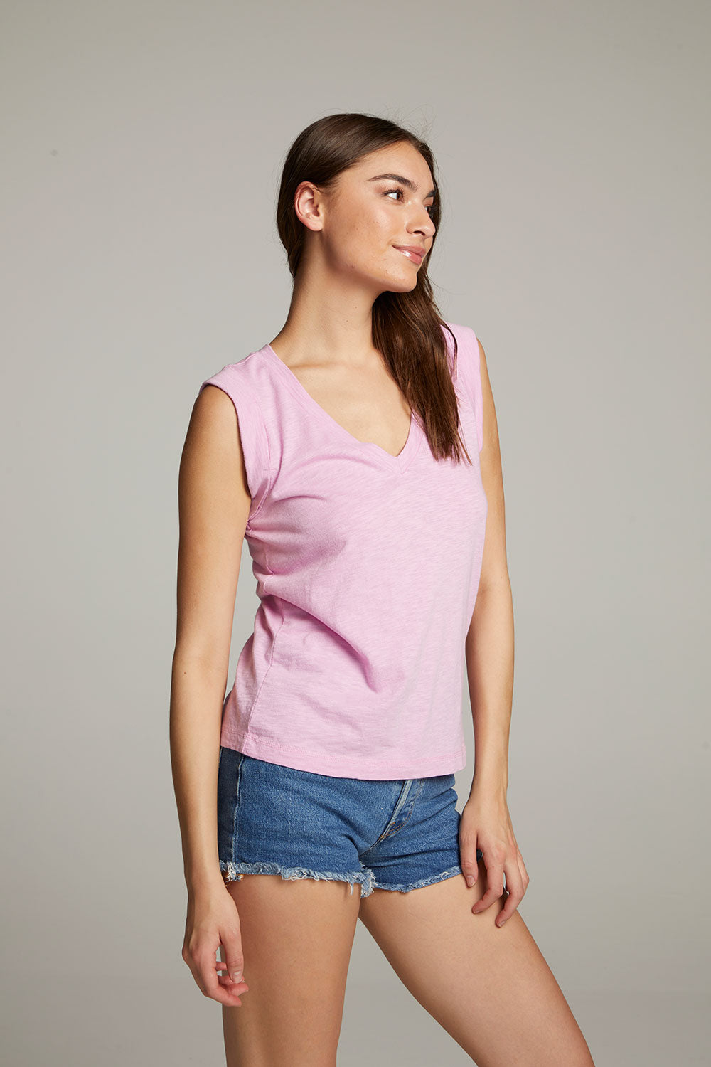 Rolled Pastel Lavender Armhole V-neck Muscle Tank WOMENS chaserbrand