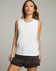 Raw Edge White Muscle Tank WOMENS chaserbrand
