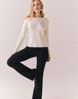 Heart Embroidery Long Sleeve Womens chaserbrand
