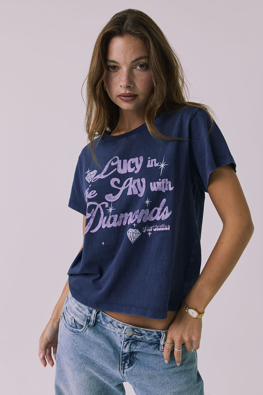 Angled front view of the Chaser Lucy In The Sky With Diamonds Tee showing relaxed fit and soft washed fabric