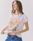 Side view of the Chaser Costa Del Sol Tee in White highlighting the easy fit, rolled sleeves, and soft jersey fabric
