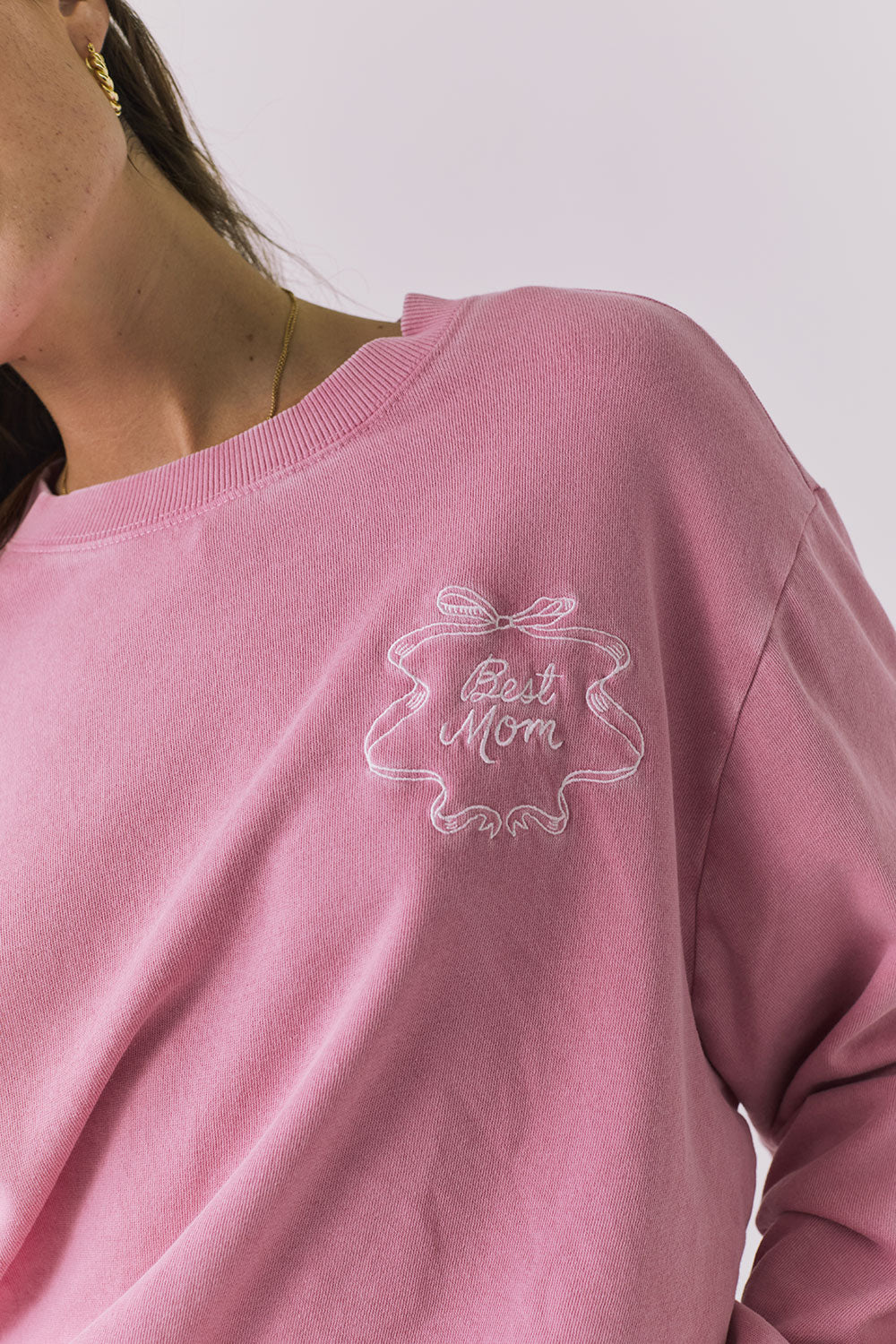 Close-up of the Chaser Best Mom Long Sleeve showing soft washed fabric texture and ribbed trim