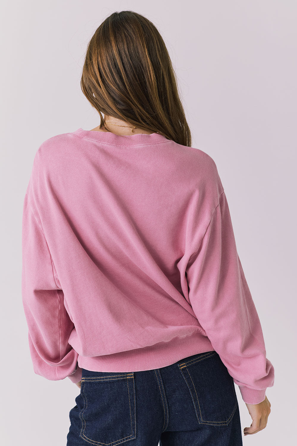 Back view of the Chaser Best Mom Long Sleeve in pink with clean, minimal design