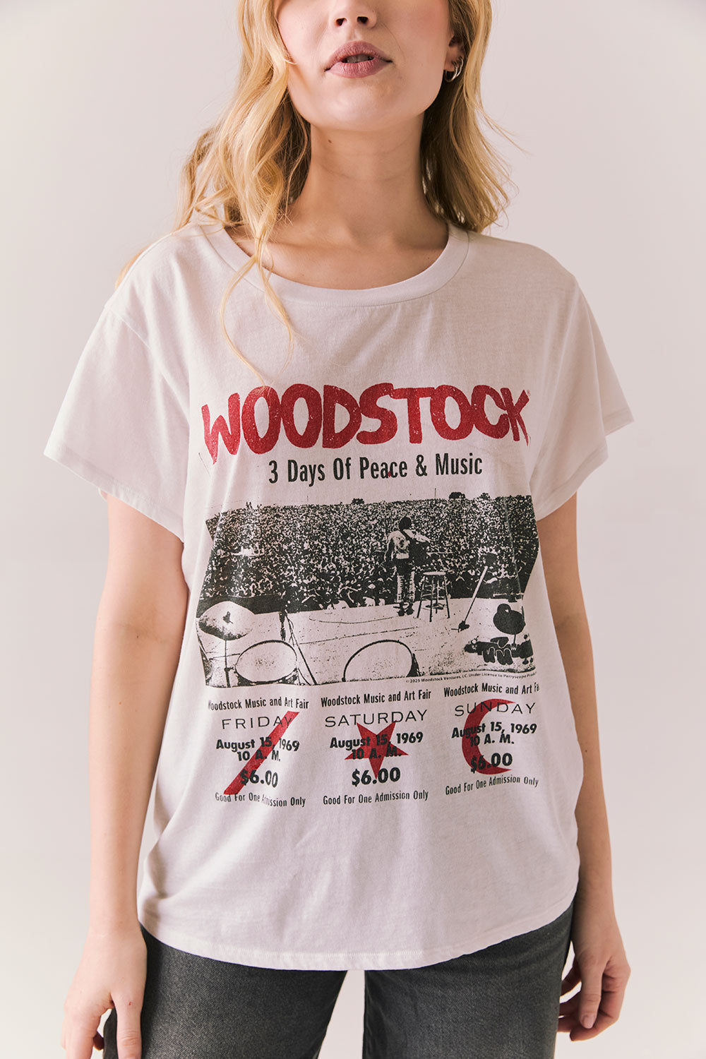Woodstock Peace And Music Ticket Tee Womens chaserbrand